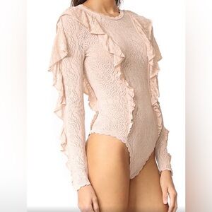 Ronny Kobo Blush Pointelle Ruffle Bodysuit Size XS NWOT